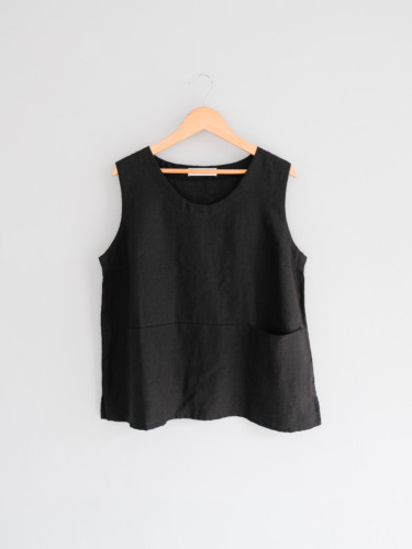 40-linen no sleeve PU / Black