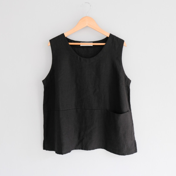 40-linen no sleeve PU / Black