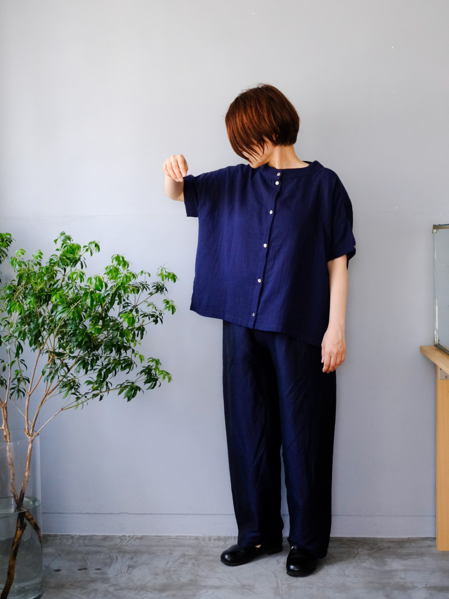 WガーゼドロップショルダーPU / Navy