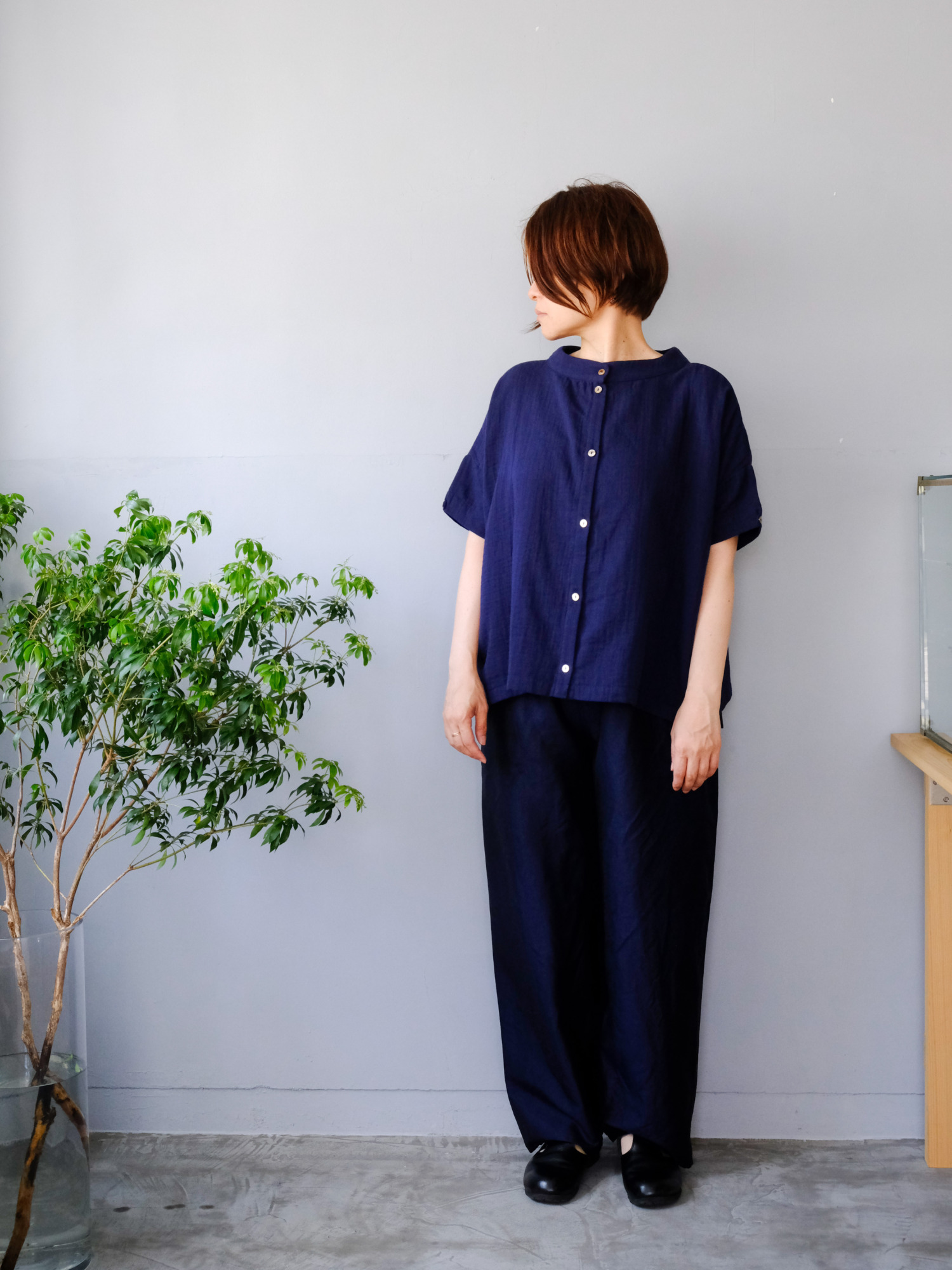 WガーゼドロップショルダーPU / Navy