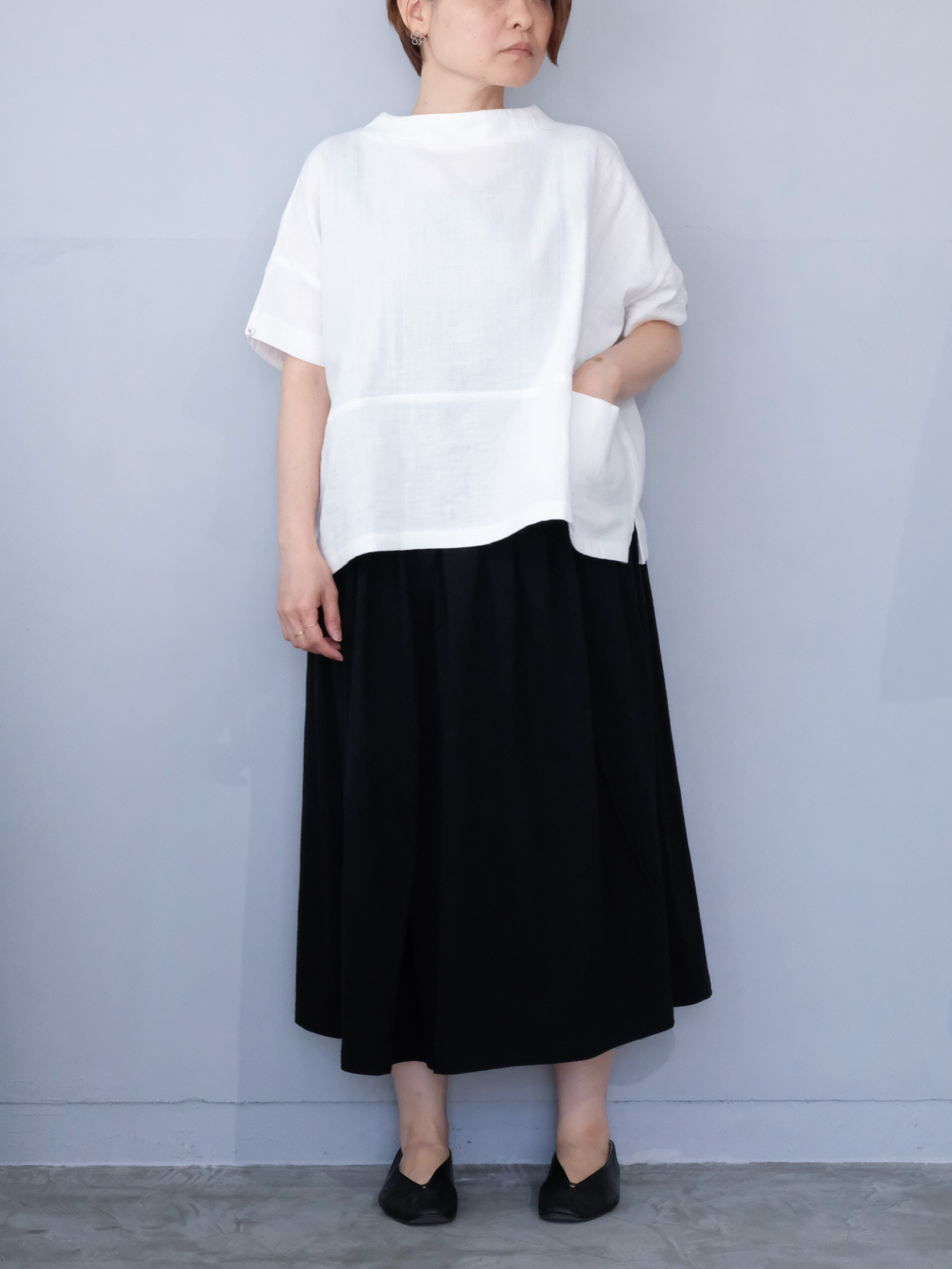 WガーゼドロップショルダーPU / White