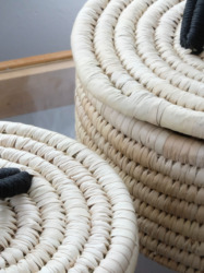 Sabai Lidded Basket S / Natural × Black