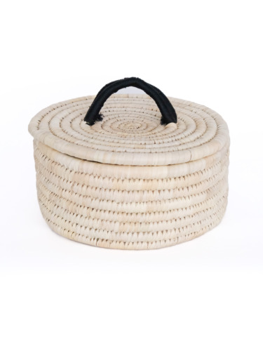 Sabai Lidded Basket M / Natural × Black
