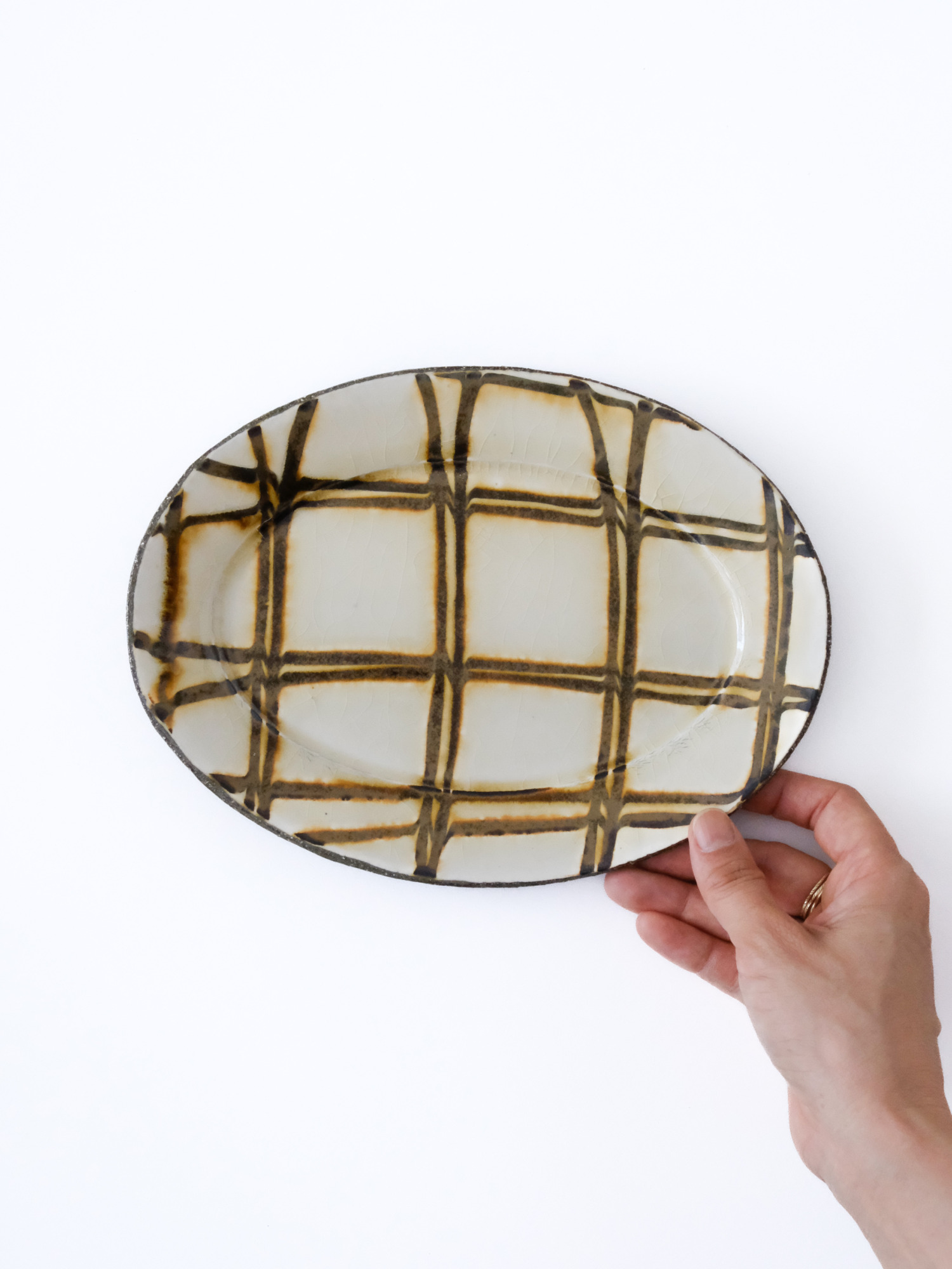 スリップウェア 楕円リム皿 6-g