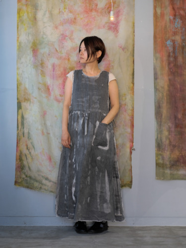 linen – side open dress / sumi 25-C1