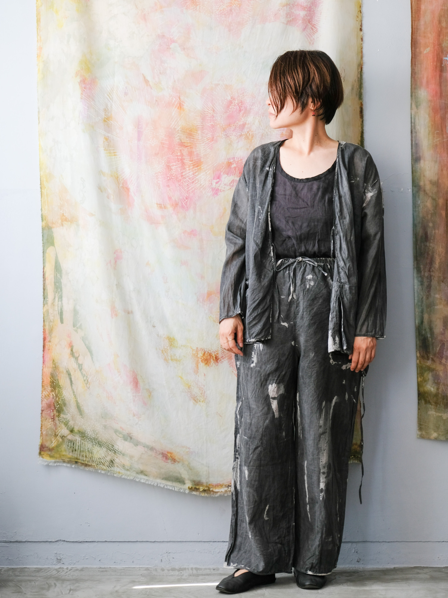 cotton&linen – slit jacket / sumi 25-A4