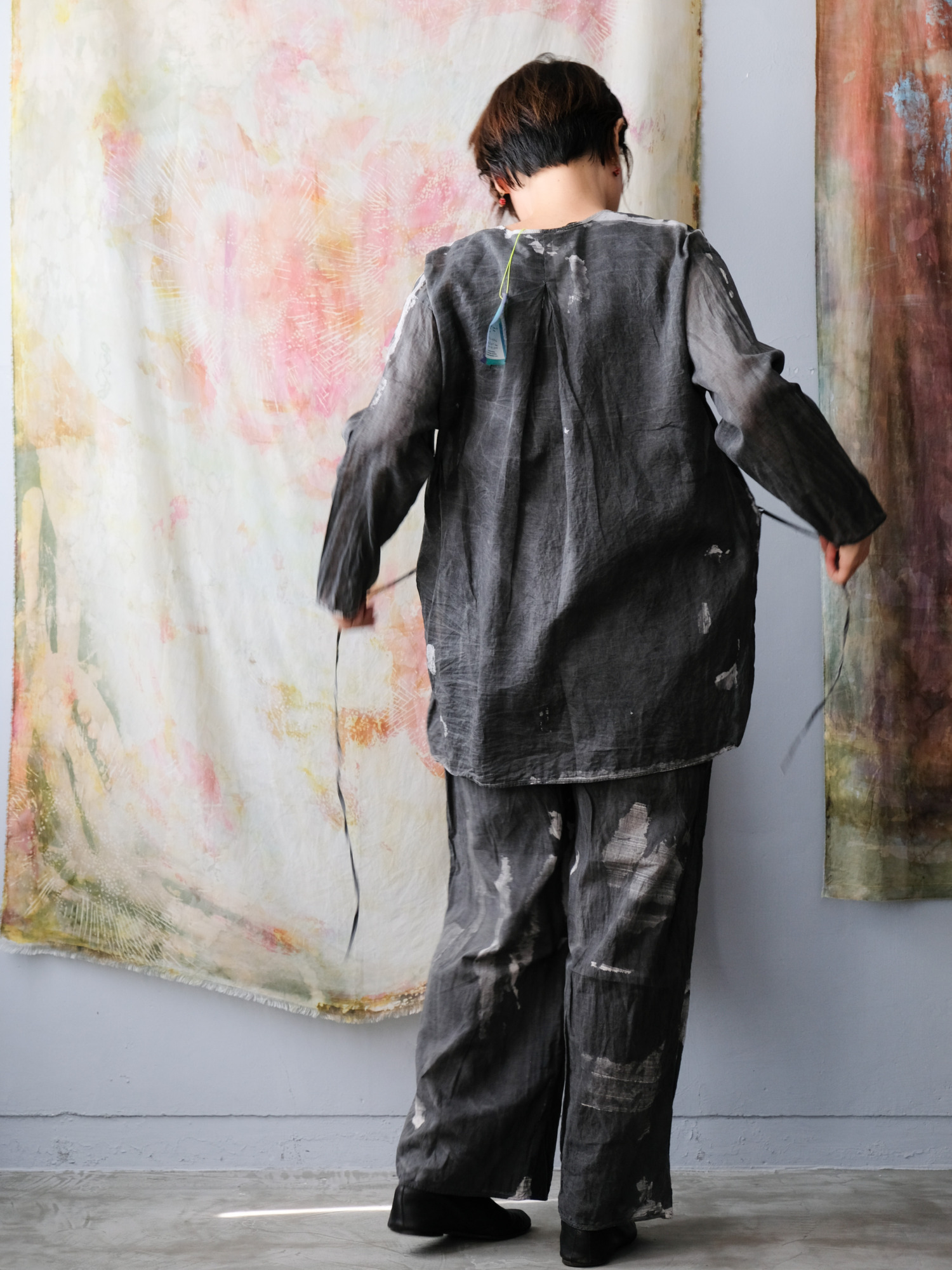 cotton&linen – slit jacket / sumi 25-A4