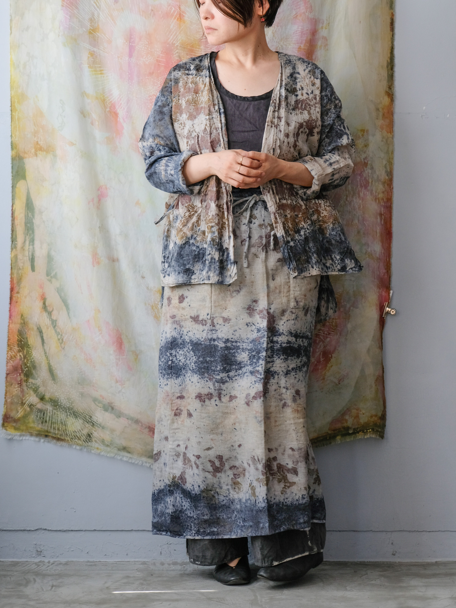 cotton&linen – slit jacket / botanical 25-A3