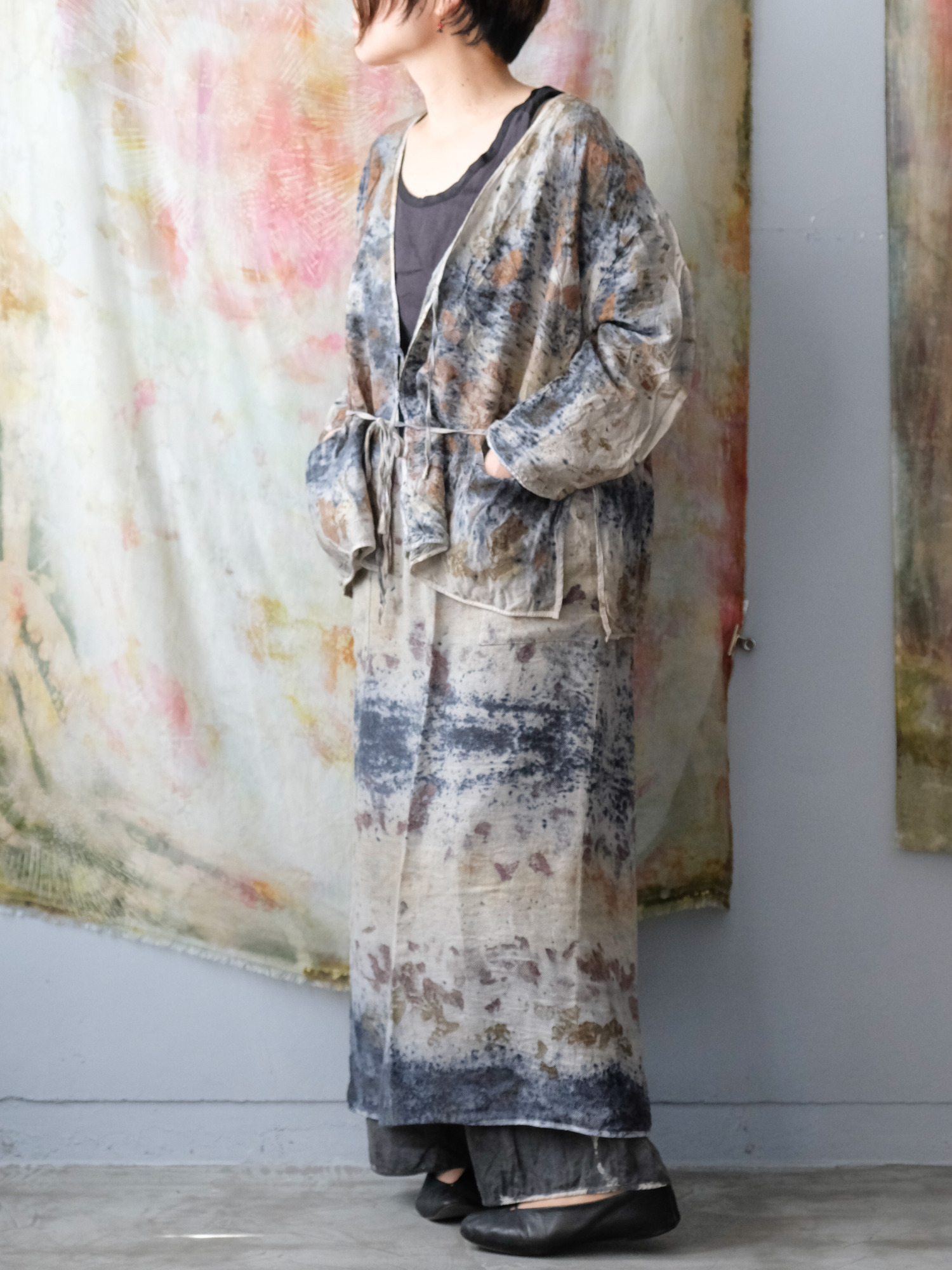 cotton&linen – slit jacket / botanical 25-A2