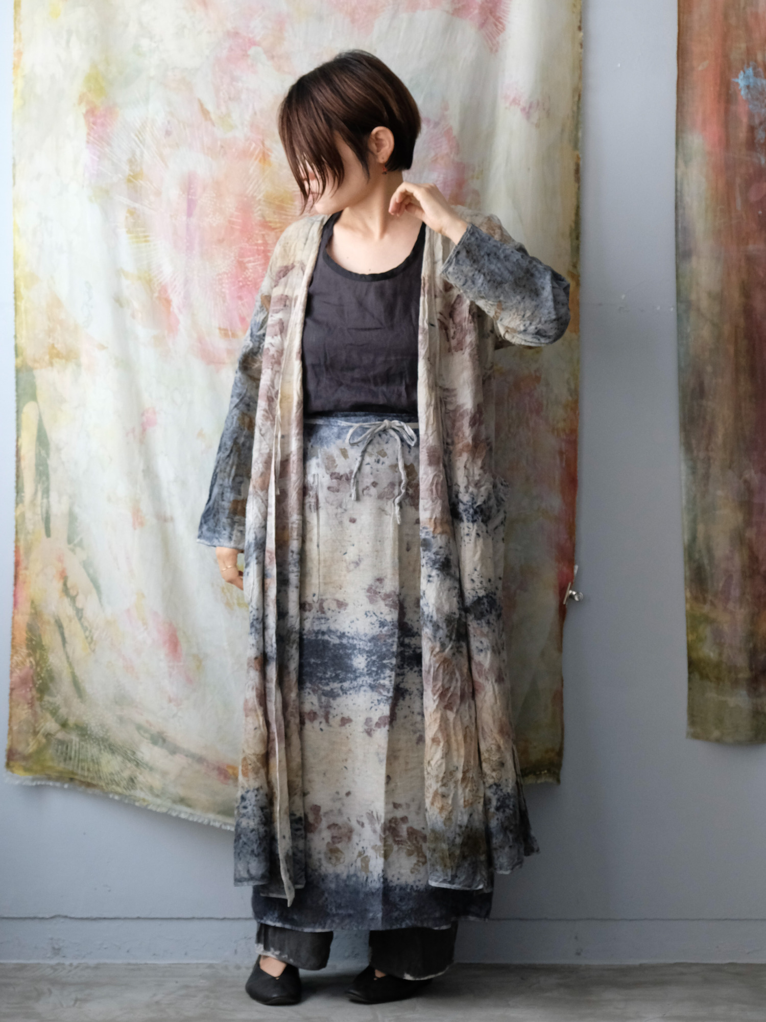 wool&cupra – wrap coat / botanical 25-D1