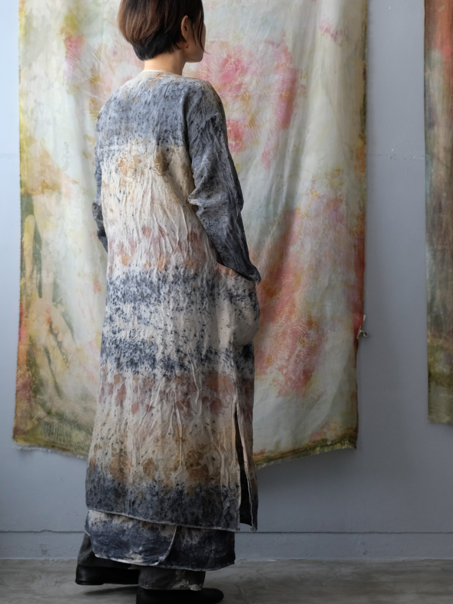 wool&cupra – wrap coat / botanical 25-D1