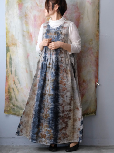 linen – side open dress / botanical 25-C2