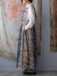 linen – side open dress / botanical 25-C2