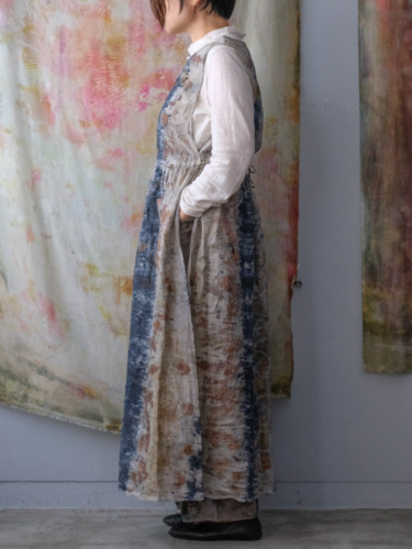 linen – side open dress / botanical 25-C2