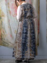 linen – side open dress / botanical 25-C2