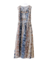 linen – side open dress / botanical 25-C2