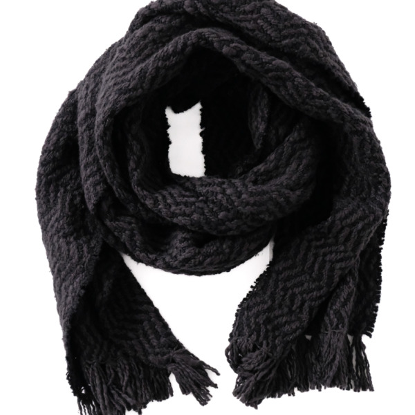 ガラ紡 Muffler Stole Heringbone / Charcoal Black