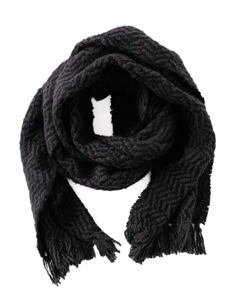 ガラ紡 Muffler Stole Heringbone / Charcoal Black