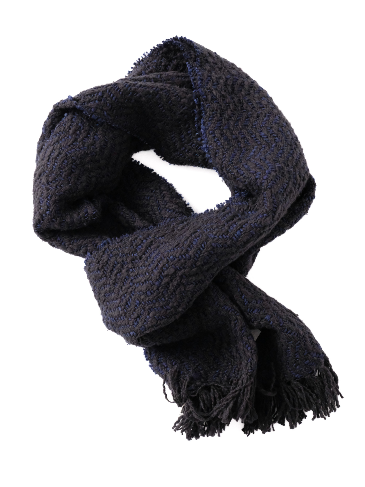 ガラ紡 Muffler Stole Heringbone / Charcoal Navy