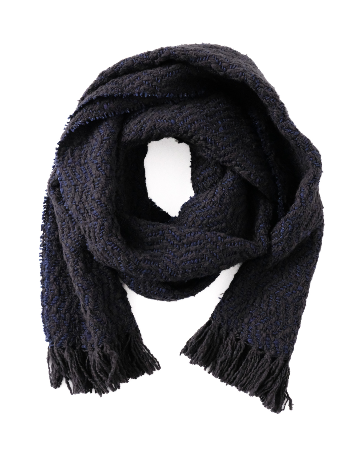ガラ紡 Muffler Stole Heringbone / Charcoal Navy