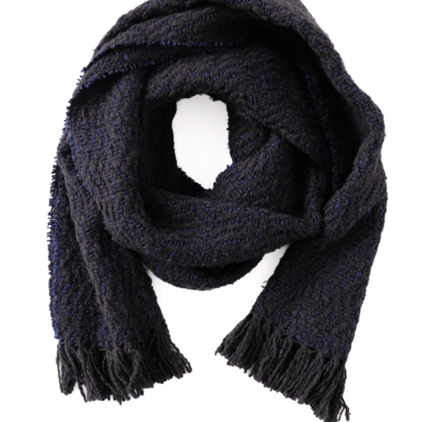 ガラ紡 Muffler Stole Heringbone / Charcoal Navy