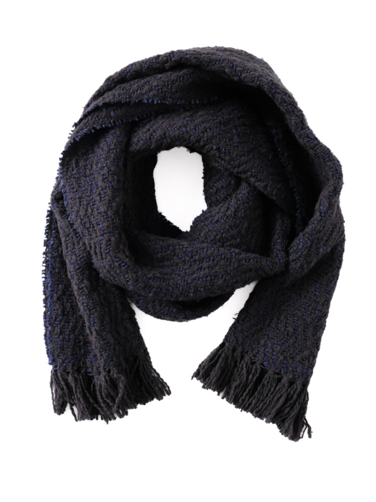 ガラ紡 Muffler Stole Heringbone / Charcoal Navy
