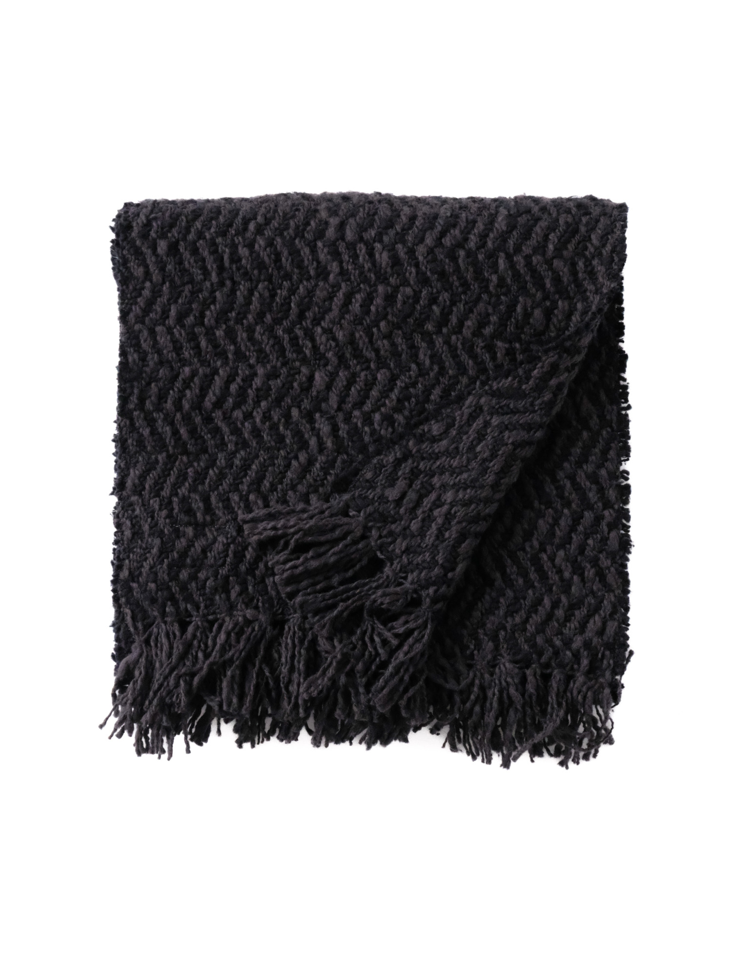 ガラ紡 Muffler Stole Heringbone / Charcoal Black