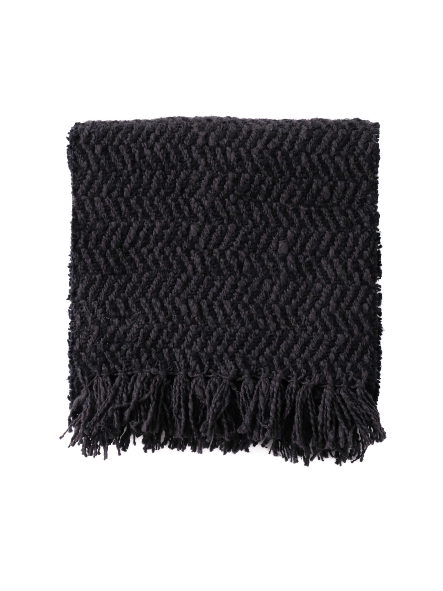 ガラ紡 Muffler Stole Heringbone / Charcoal Black