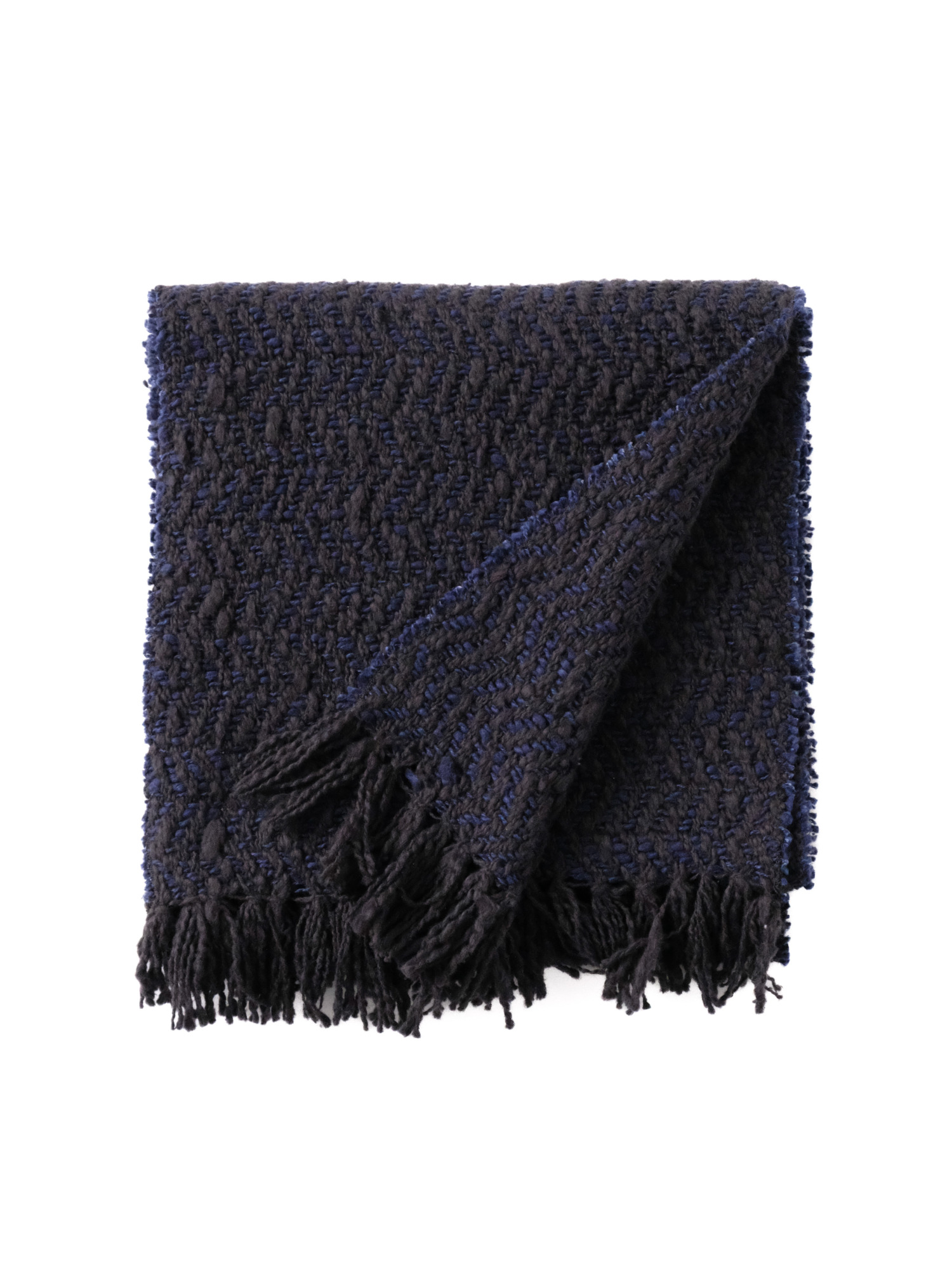 ガラ紡 Muffler Stole Heringbone / Charcoal Navy