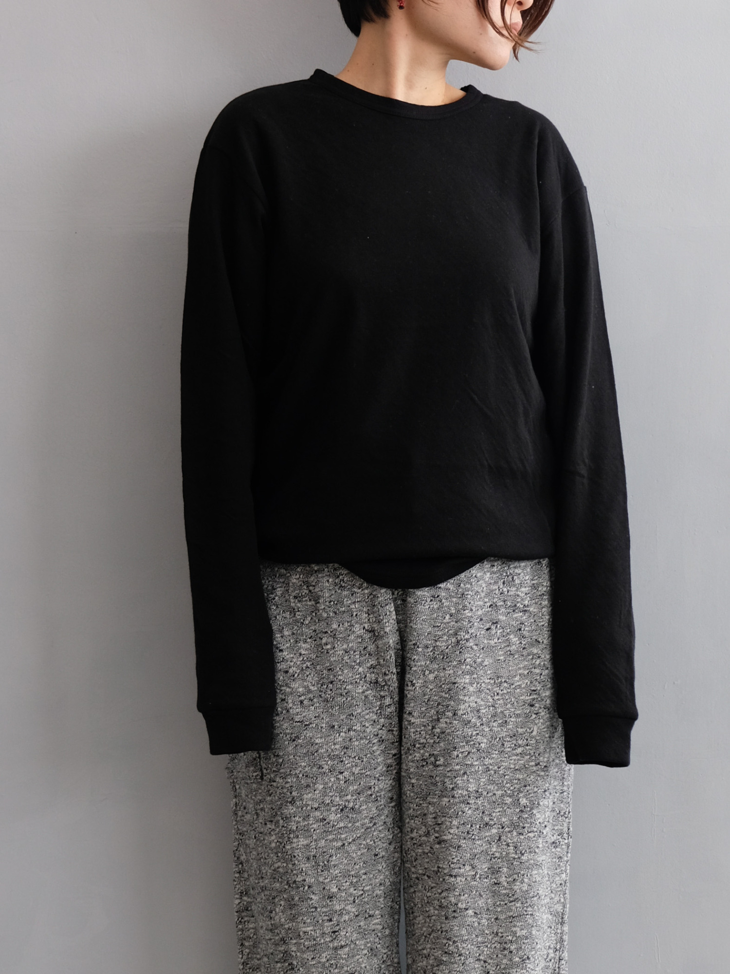 コットンガーゼWフェイスメンズTEE 長袖 / Black