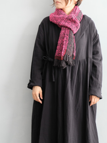 ガラ紡 Muffler Stole Double Face / Charcoal Pink