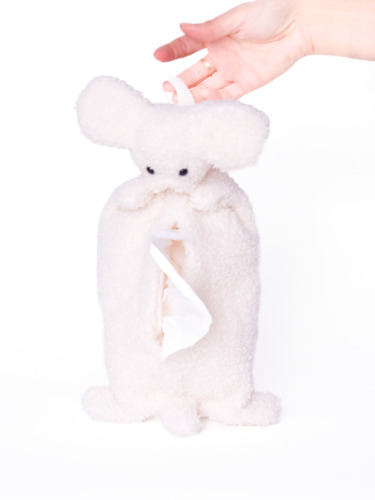 ワンコのティッシュカバー / 白（吊りタイプ）