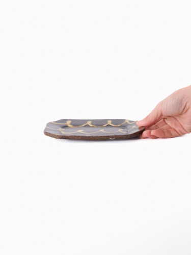 スリップウェア 長八角皿/小 26-d1