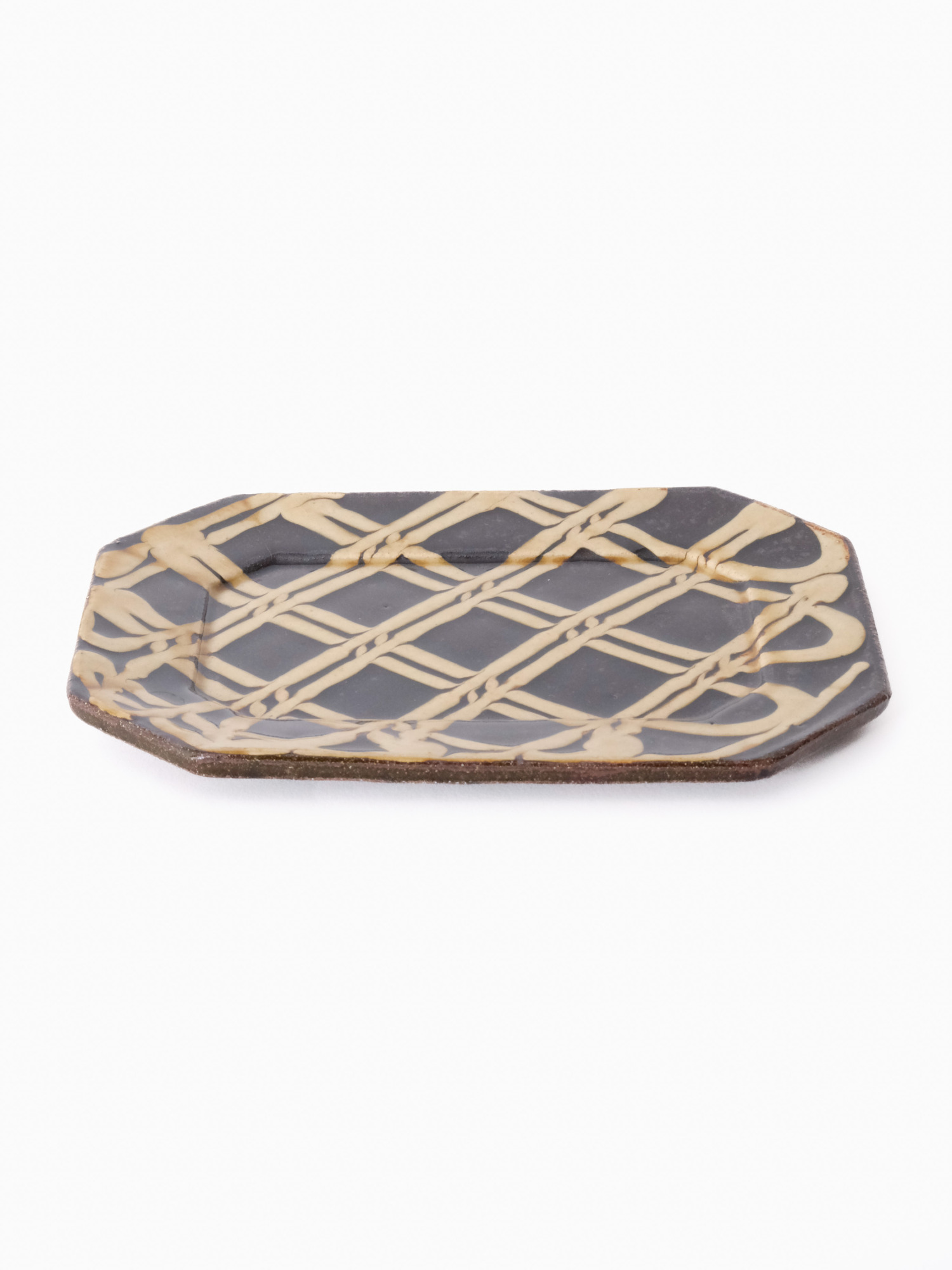 スリップウェア 長八角皿 / 中 26-e1