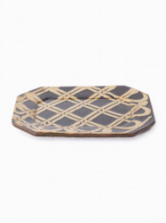 スリップウェア 長八角皿 / 中 26-e1