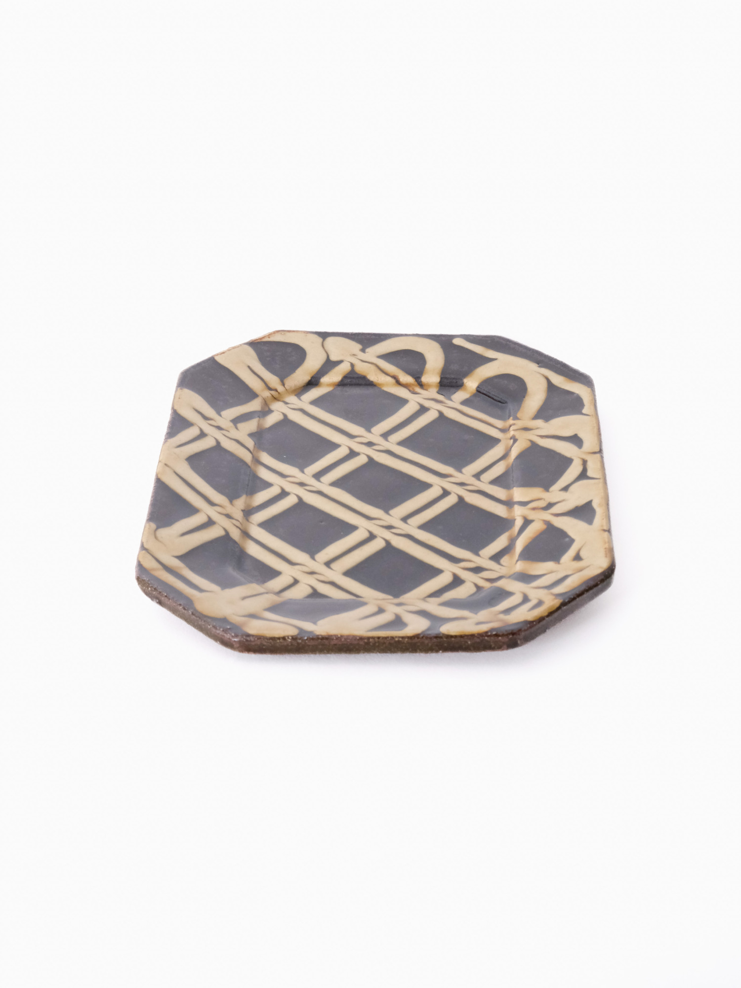 スリップウェア 長八角皿 / 中 26-e1