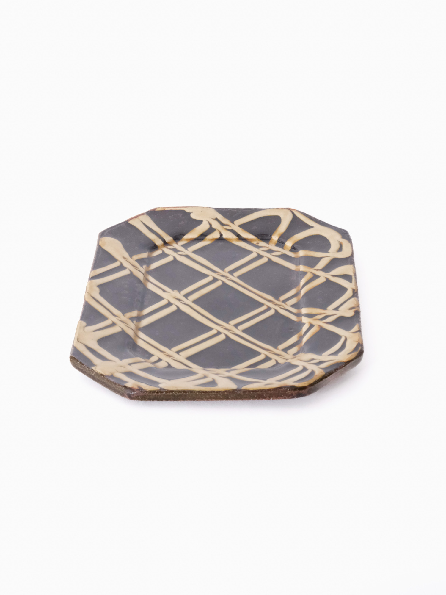 スリップウェア 長八角皿/中 26-e2