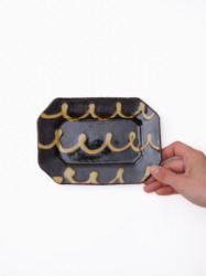 スリップウェア 長八角皿/小 26-d1