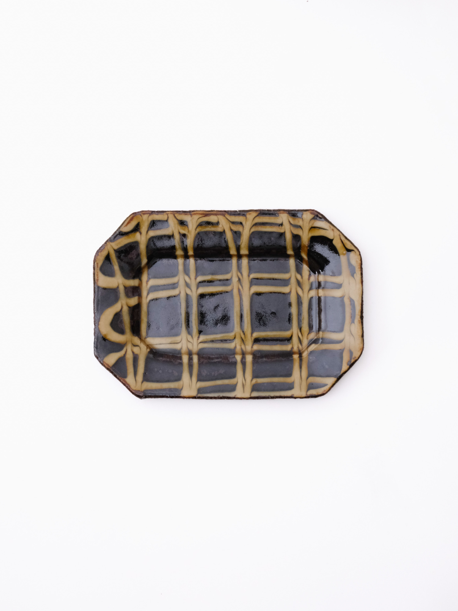 スリップウェア 長八角皿/小 26-d2