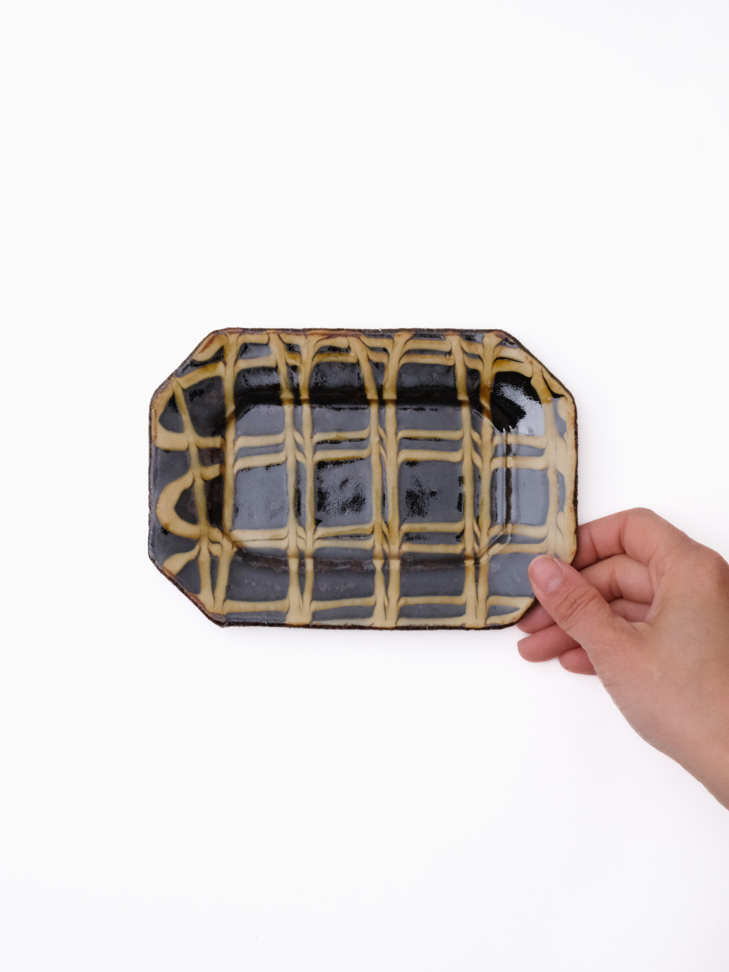 スリップウェア 長八角皿/小 26-d2