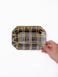 スリップウェア 長八角皿/小 26-d2