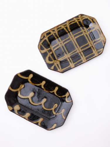 スリップウェア 長八角皿/小 26-d2