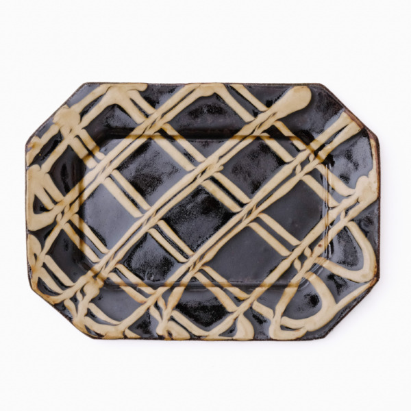 スリップウェア 長八角皿 / 中 26-e1