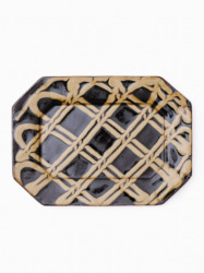 スリップウェア 長八角皿/中 26-e2