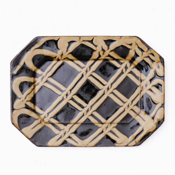 スリップウェア 長八角皿/中 26-e2