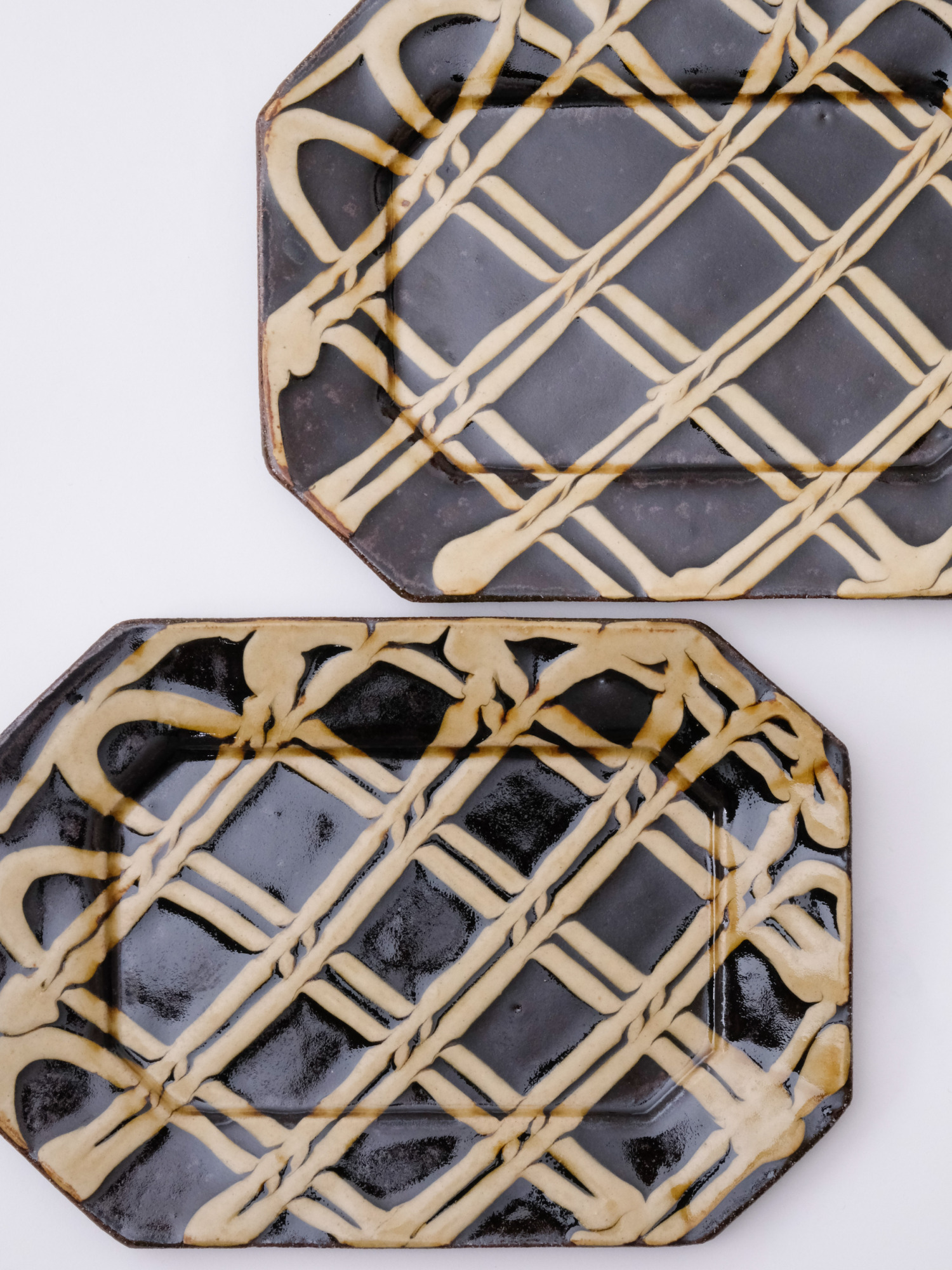 スリップウェア 長八角皿/中 26-e2