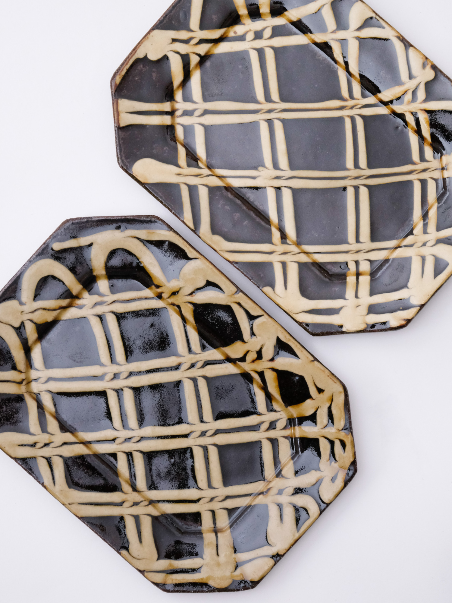 スリップウェア 長八角皿 / 中 26-e1