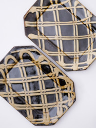 スリップウェア 長八角皿 / 中 26-e1