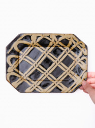 スリップウェア 長八角皿 / 中 26-e1