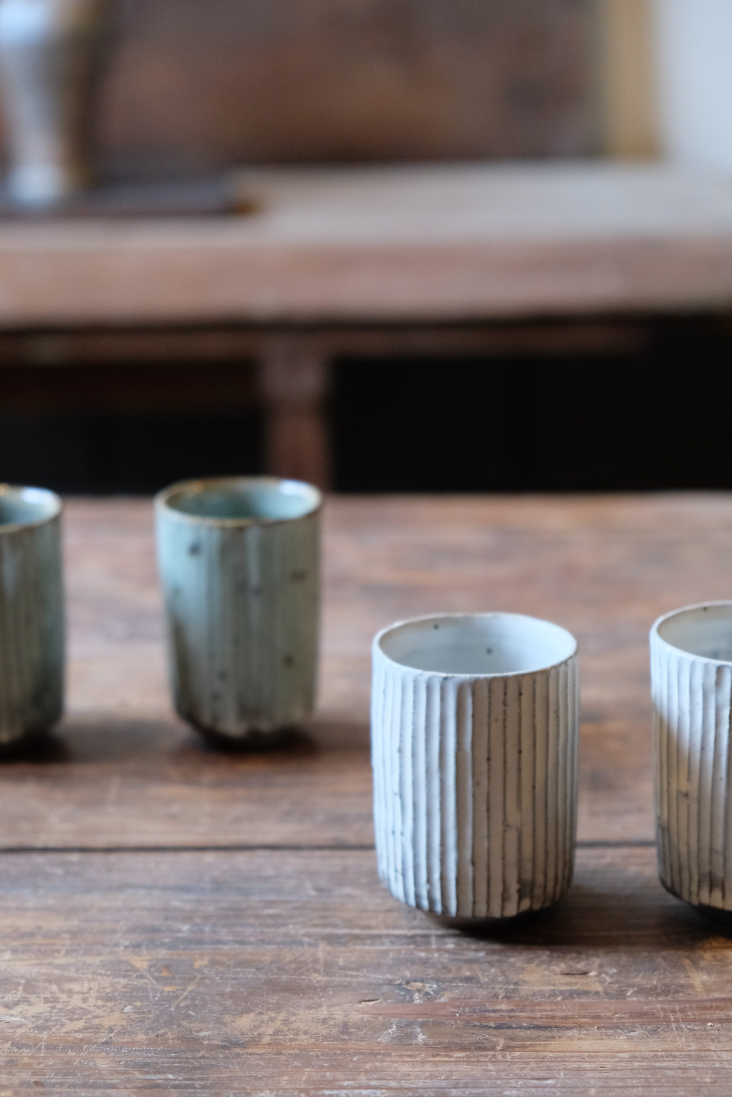 粉引切立湯呑 / 鎬